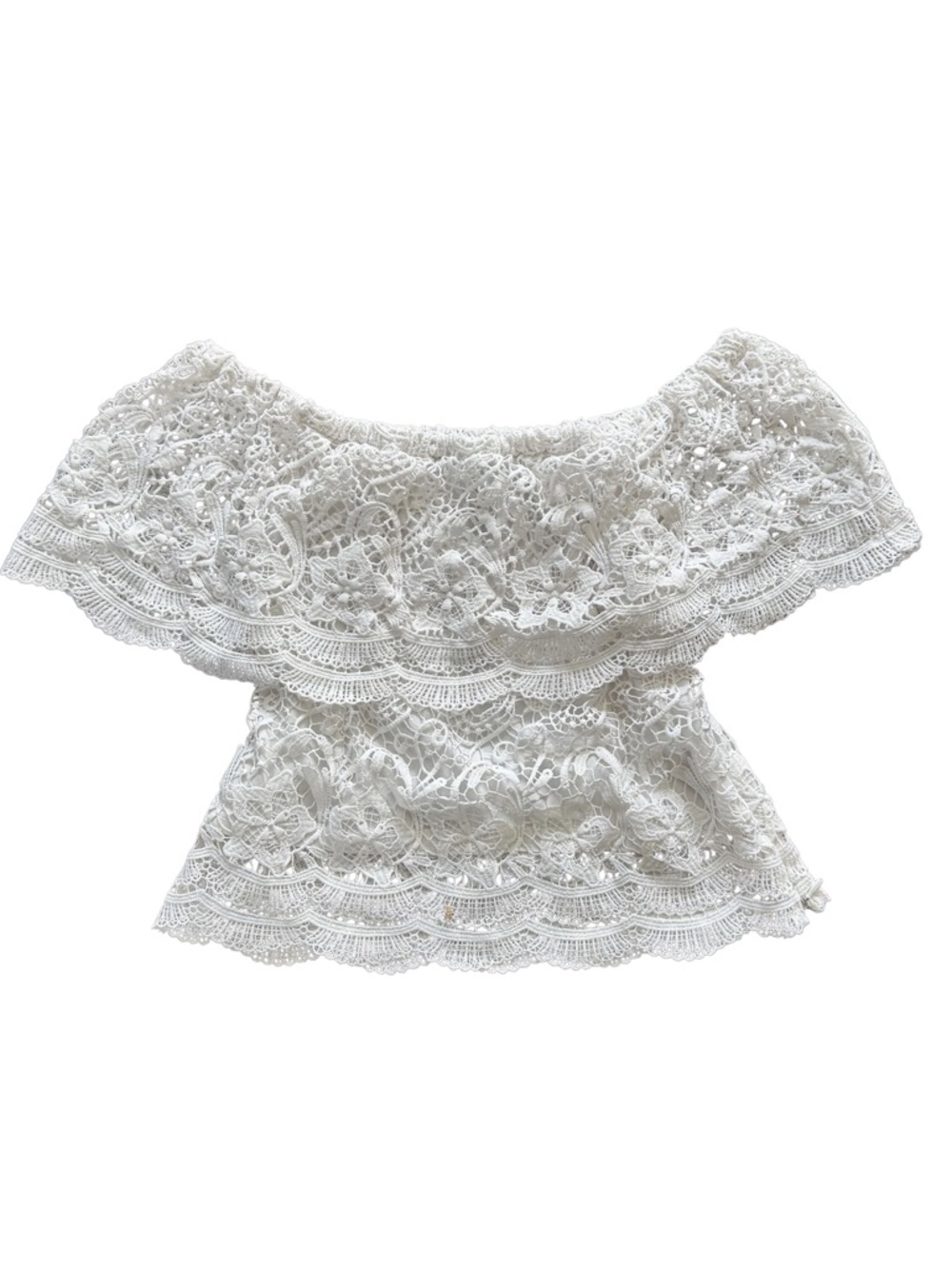 White Off the Shoulder Crochet Boho Costal Summer Beach Festival Top Size S